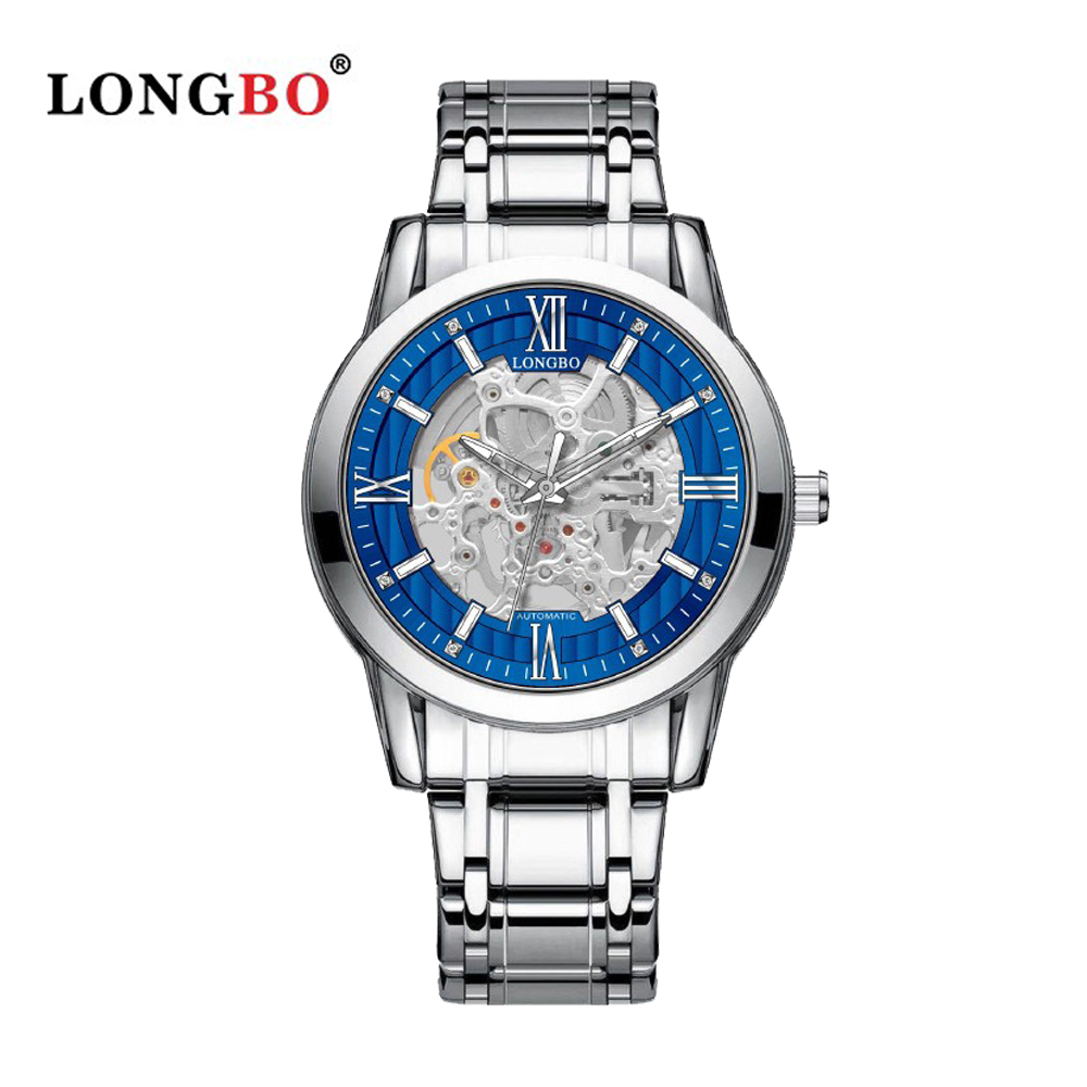 美國時尚品牌LB機械錶 83209 鏤空設計簡約大方男士機械鋼帶錶 - 銀藍