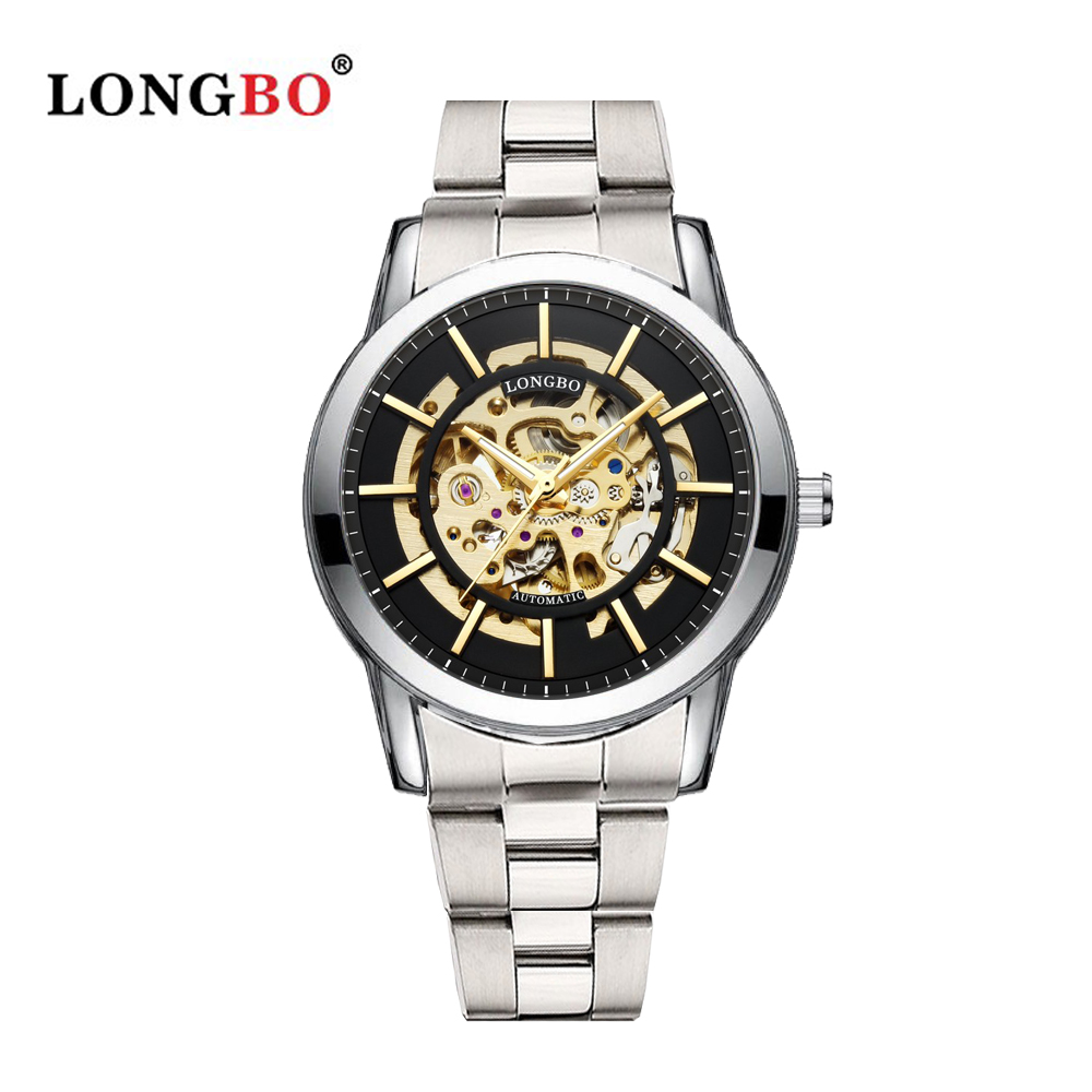 美國時尚品牌LB機械錶 83228 鏤空設計簡約同心圓男士機械鋼帶錶 - 銀黑