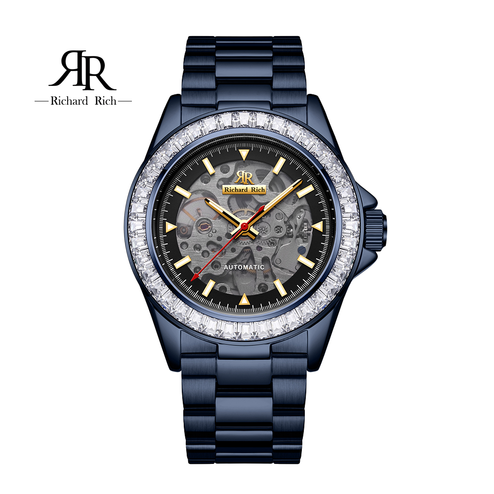 【Richard Rich】愛時 RR 海軍上將系列-海軍藍鑽圈縷空錶盤自動機械不鏽鋼腕錶 RCR-18