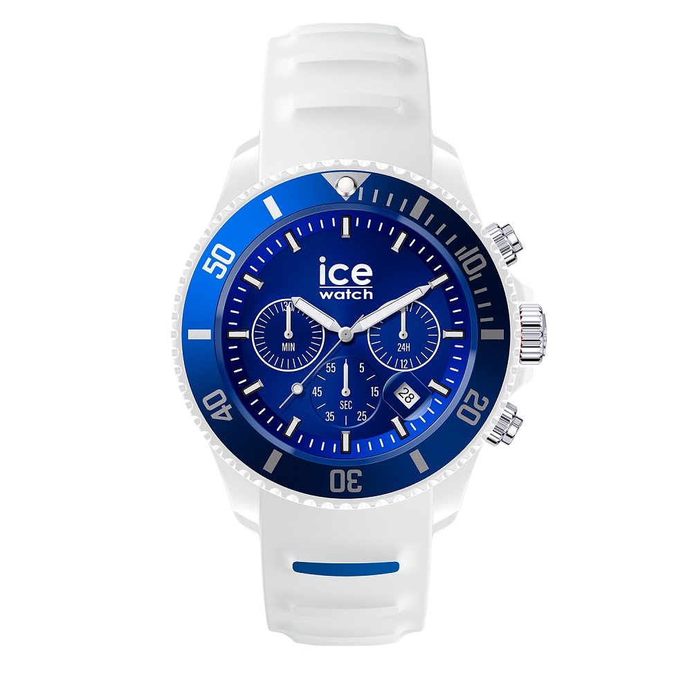 【Ice Watch】三眼計時活力系列 藍錶面 40mm CH-白色矽膠錶帶