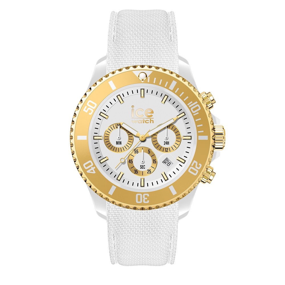【Ice Watch】三眼計時活力系列 金錶面 40mm CH-白色編織矽膠錶帶