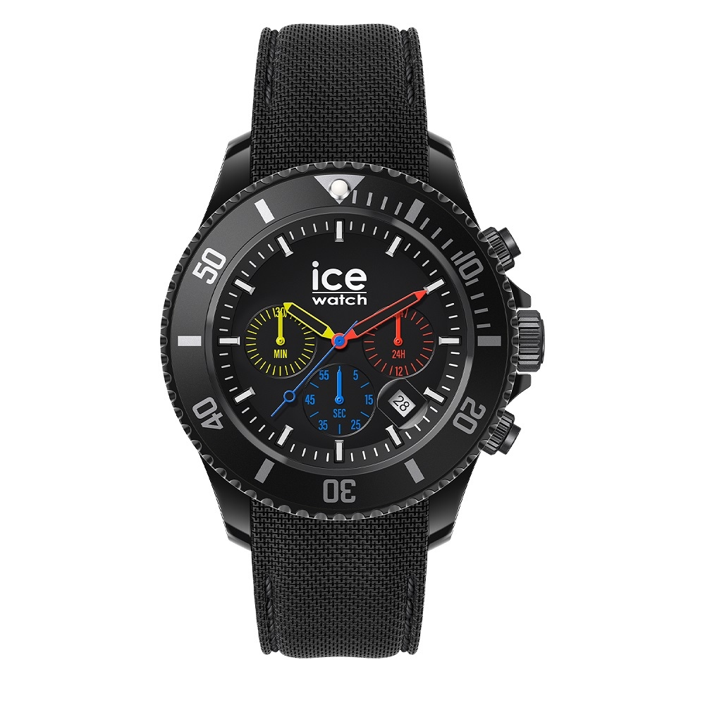 【Ice Watch】三眼計時活力系列 黑錶面 40mm CH-黑色編織矽膠錶帶
