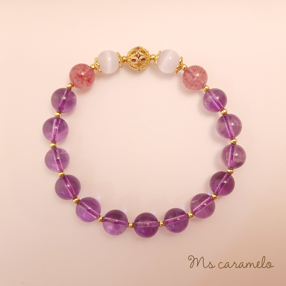 【焦糖小姐 Ms caramelo】紫水晶 草莓晶 貓眼石 水晶手鍊