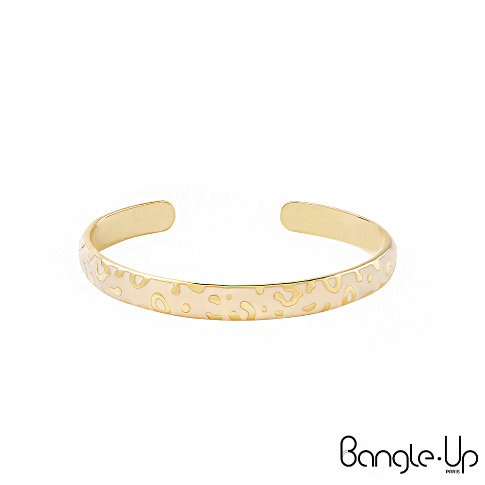 【法國 Bangle Up】印花斑點琺瑯鍍金開口手環-質感白