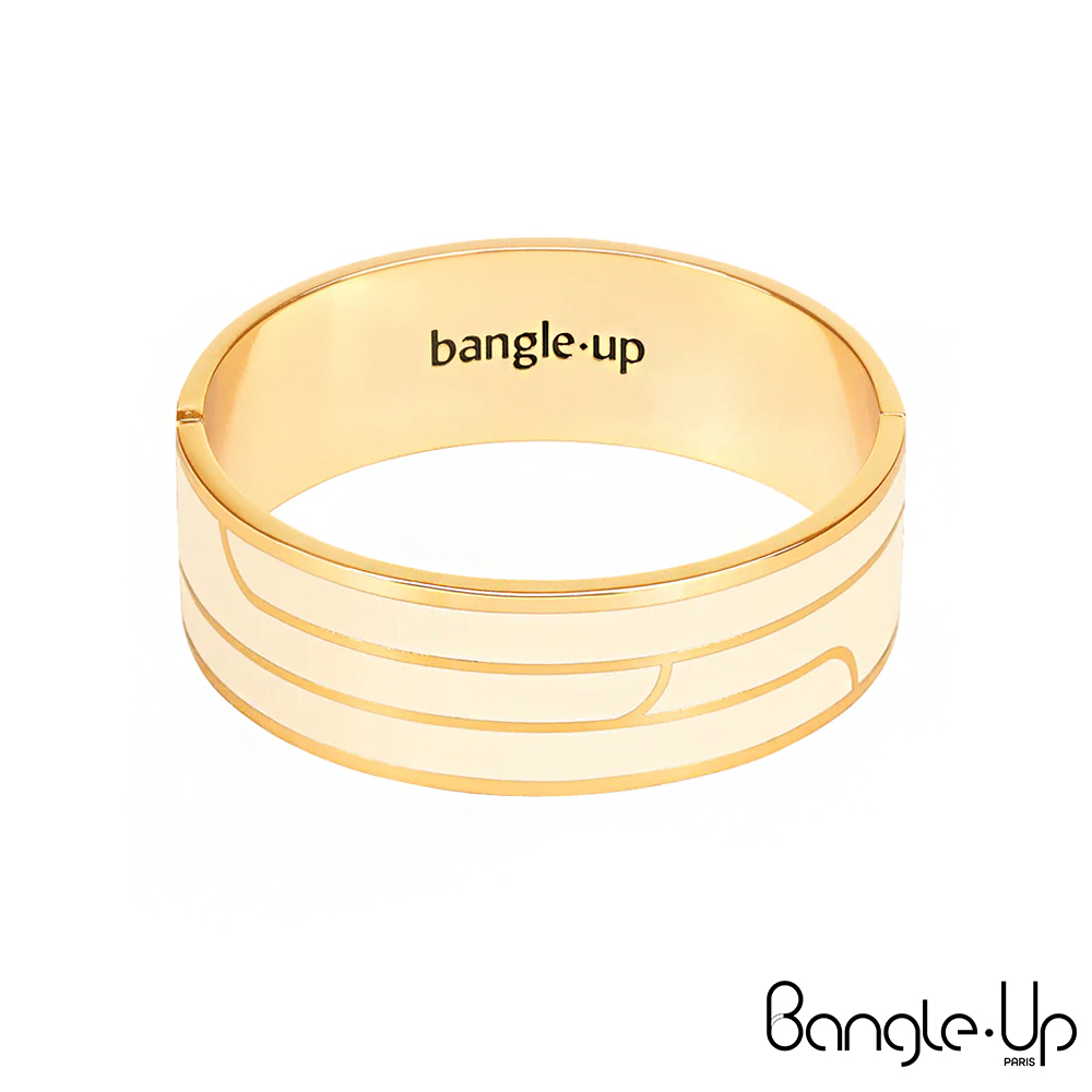 【法國 Bangle Up】簡約線條印花琺瑯鍍金手環-質感白