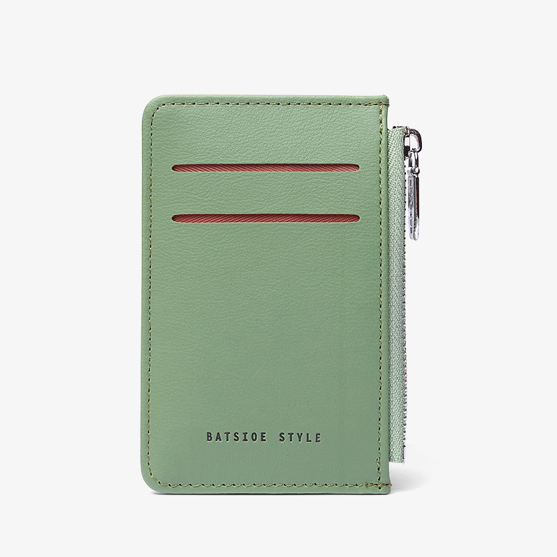 (共3色)【L.Elegant】簡約輕薄 學生卡夾 拉鏈零錢包B331_綠色