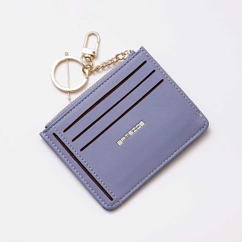 【L.Elegant】簡約輕薄 學生卡夾 鑰匙圈拉鏈零錢包B606_藍色