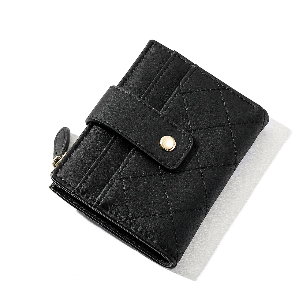 (共4色)【L.Elegant】韓版多卡位時尚綉線兩折 短夾 零錢包B805_黑色