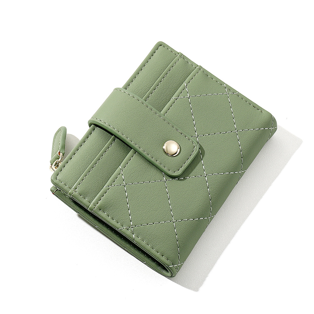 (共4色)【L.Elegant】韓版多卡位時尚綉線兩折 短夾 零錢包B805_綠色