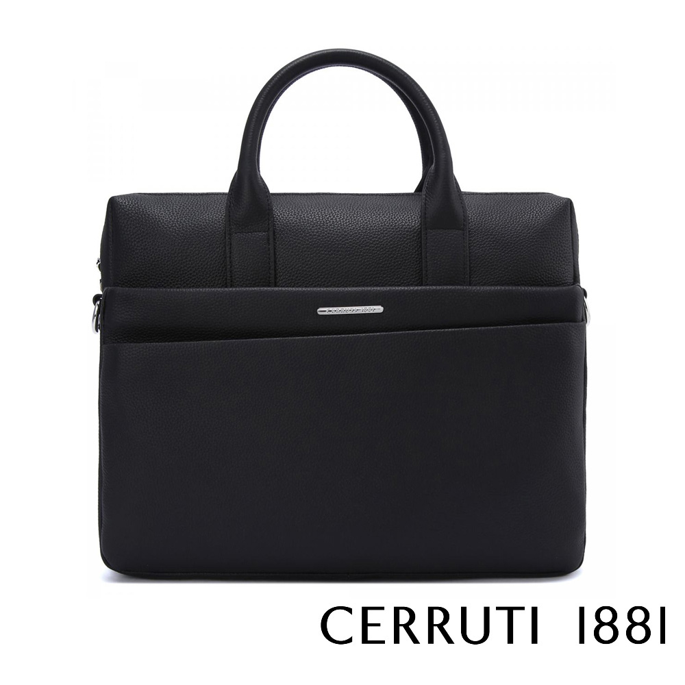【CERRUTI 1881】頂級義大利小牛皮公事包/肩背包 CECA05901M 全新專櫃展示品(黑色)