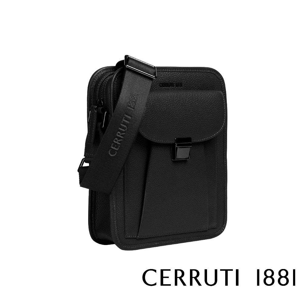 【CERRUTI 1881】頂級義大利小牛皮側背斜背包 CEBO06176M 全新專櫃展示品(黑色)