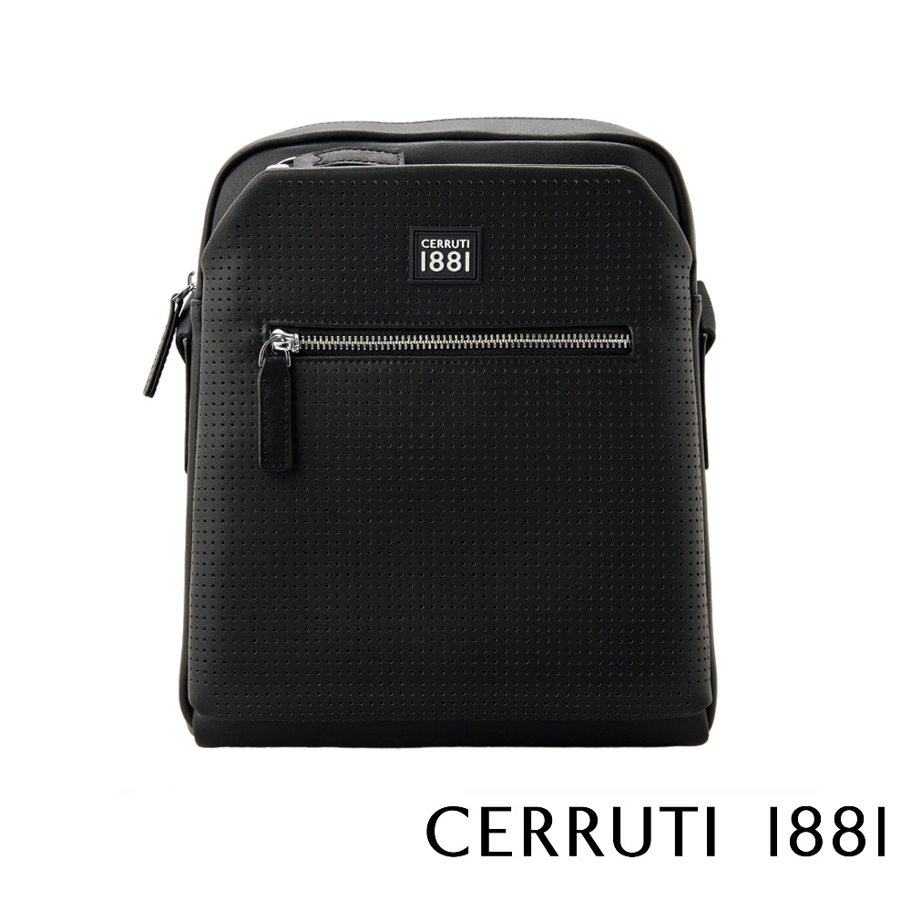 【CERRUTI 1881】頂級義大利小牛皮側背斜背包 CEBO06517M 全新專櫃展示品(黑色)