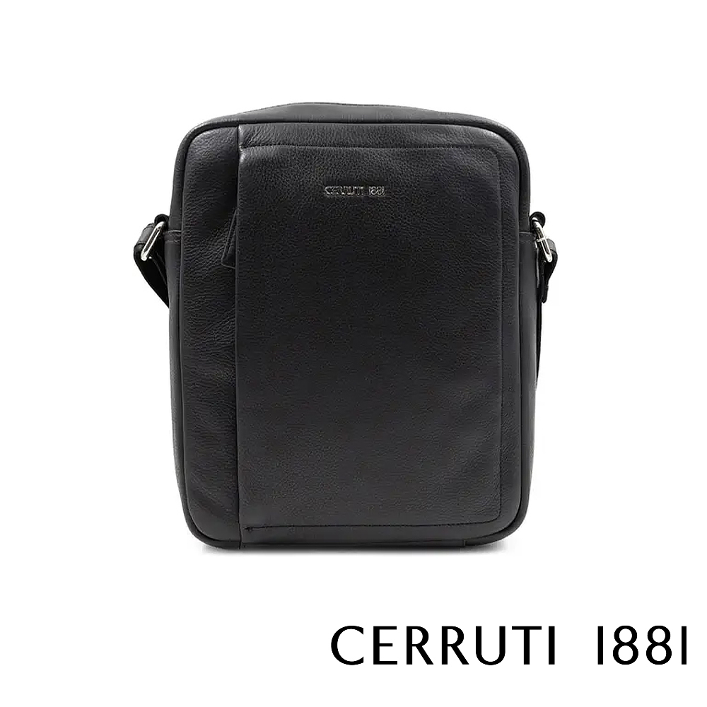 【CERRUTI 1881】頂級義大利小牛皮斜背包 CEBO06577M 全新專櫃展示品(黑色)