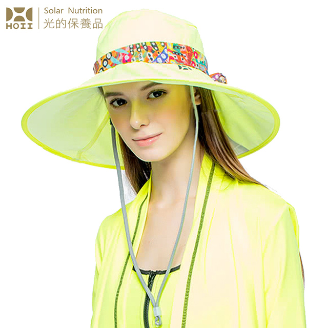 【后益 HOII】UPF50+抗UV防曬涼感先進光學機能布-HOSEA花漾法式優雅圓筒帽 ★黃光