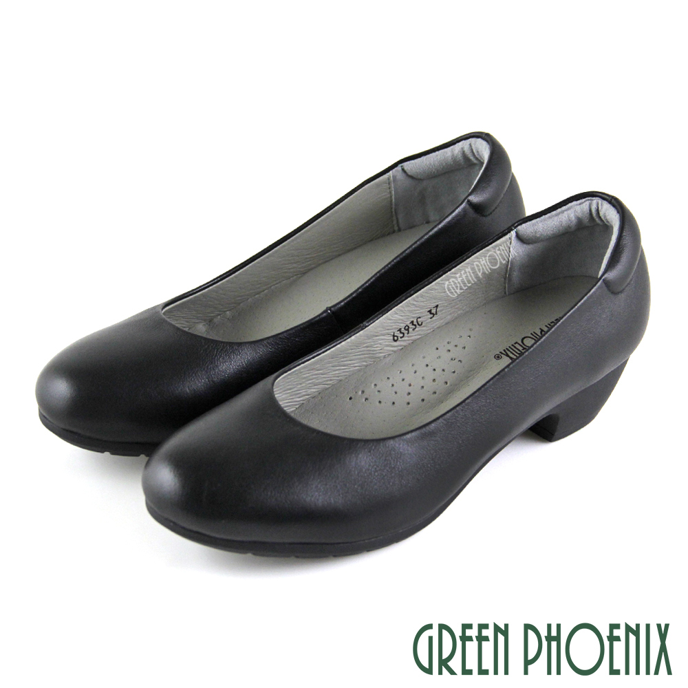 【GREEN PHOENIX 波兒德】基本款極簡素面全真皮低跟包鞋/面試鞋/上班鞋34~42 U60-26393