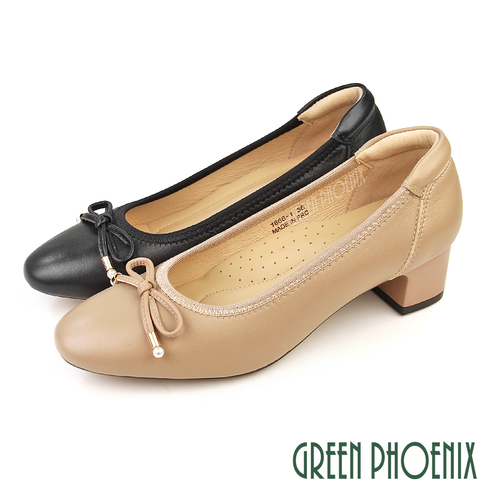 【GREEN PHOENIX 波兒德】女 高跟鞋 包鞋 粗跟 全真皮 小羊皮 蝴蝶結 OL通勤U11-26661