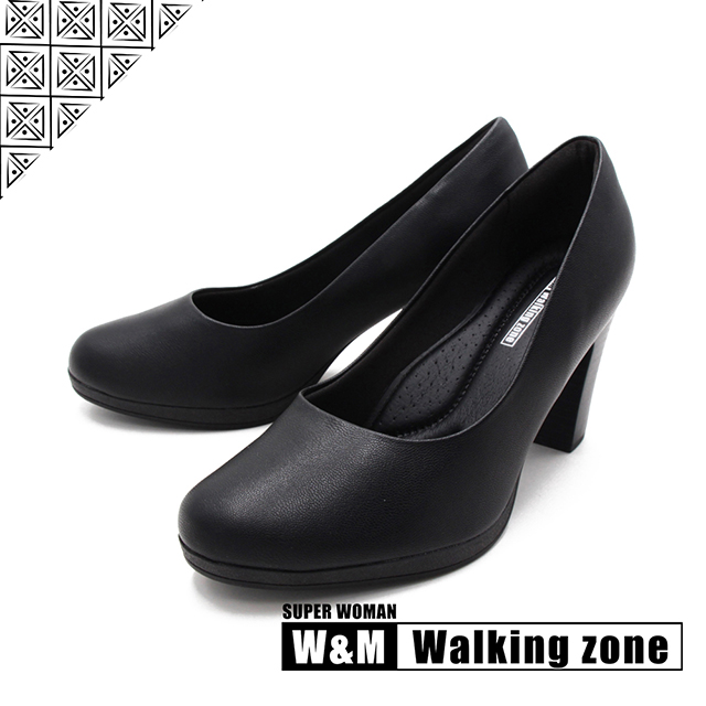 WALKING ZONE SUPER WOMAN系列 圓頭素面高跟鞋 女鞋- 黑(另有白.咖.卡其)