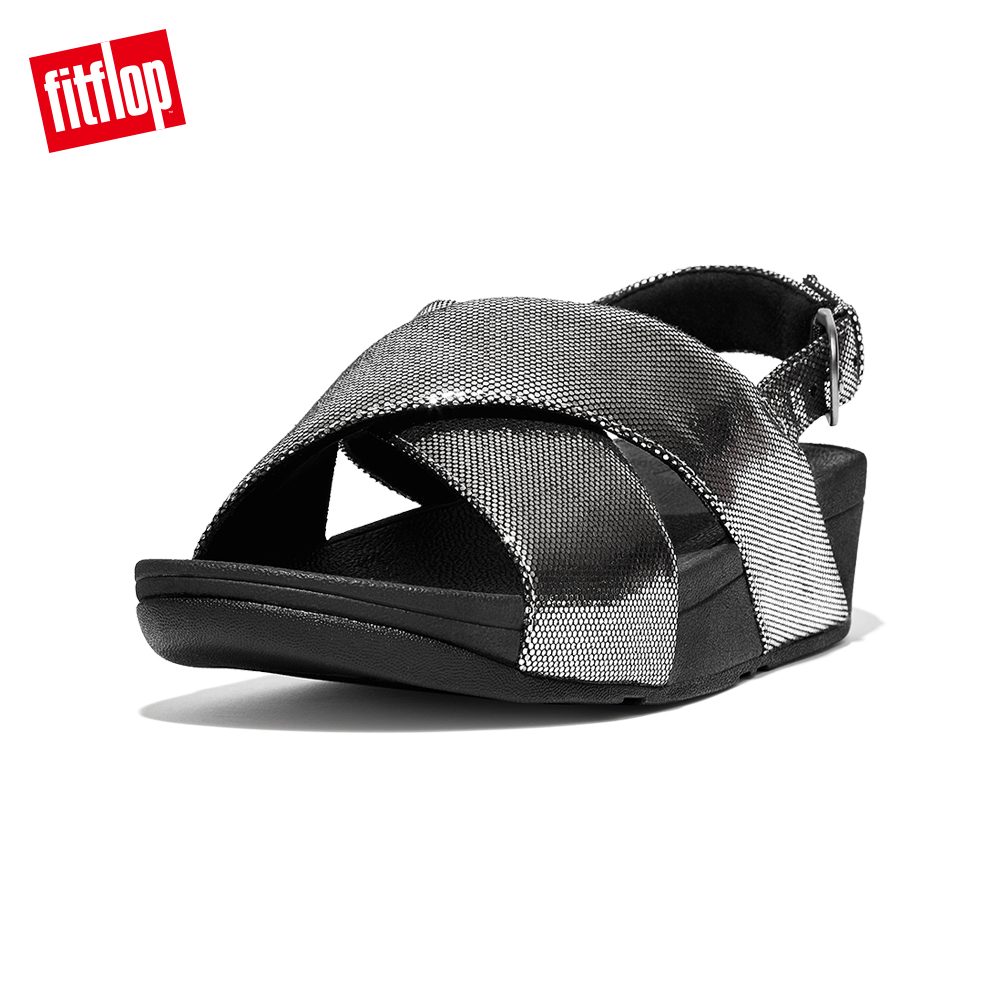 【FitFlop】LULU LUSTRA BACK-STRAP SANDALS 微金屬感亮面造型後帶涼鞋-女(靚黑色)