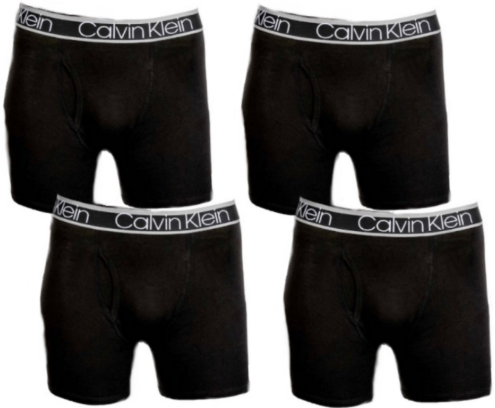 Calvin Klein COTTON 長版四角男內褲 透氣棉質 黑色 4件一組