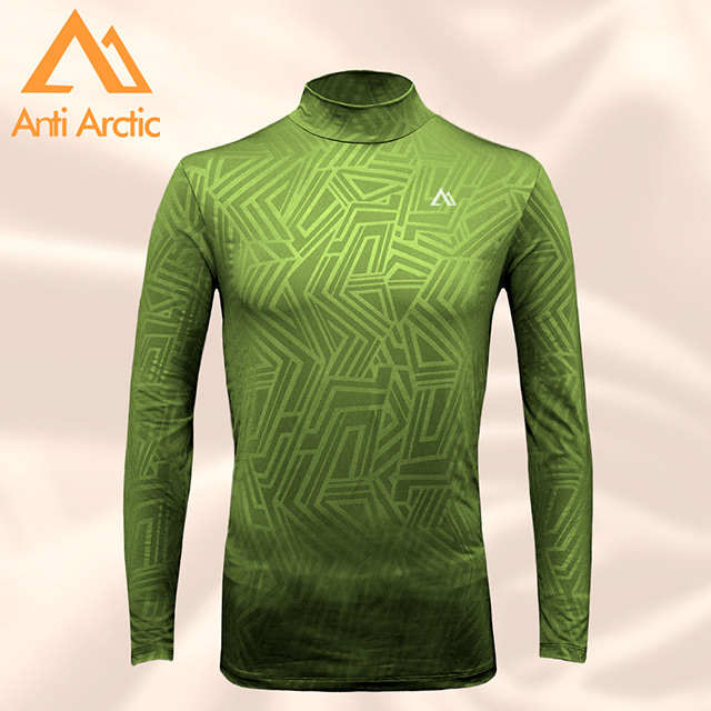 【Anti Arctic】遠紅外線保暖衣-幾何壓紋-男高領-綠