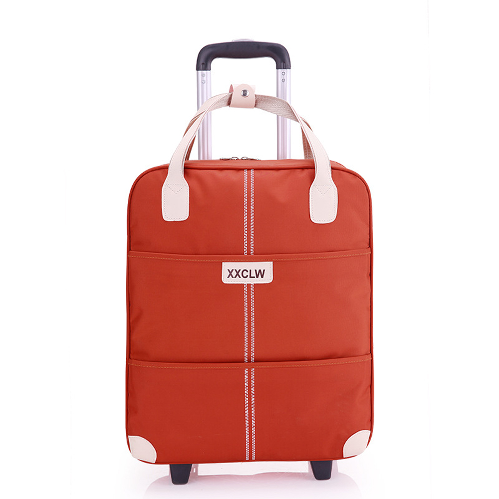 【BeOK】20吋行李袋 旅行手提包 伸縮拉桿行李箱 布製登機箱 橘紅