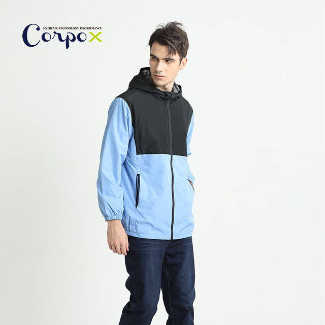 【Corpo X】男款防風防潑水連帽外套-黑+藍