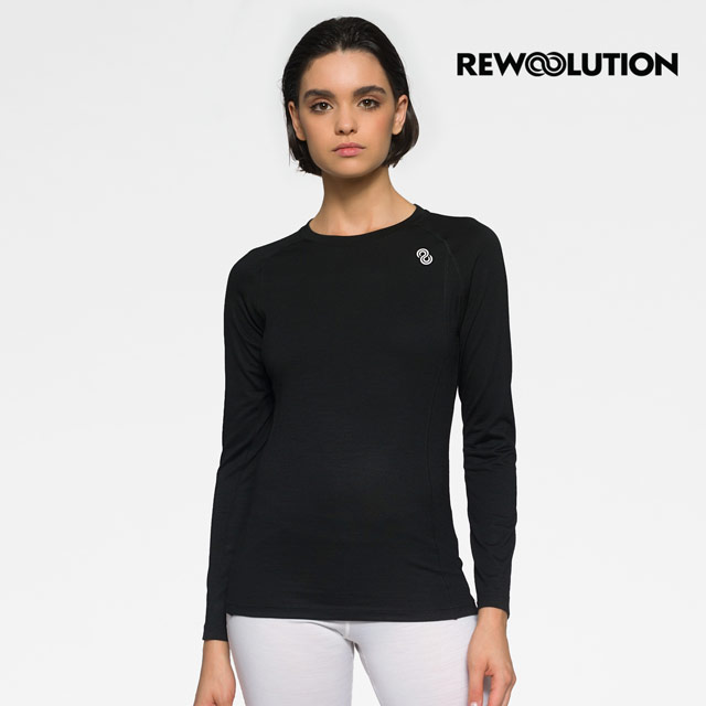 【Rewoolution】女WIKI 190g長袖T恤 [黑色 羊毛衣 T恤 登山必備|REJB2WC70395