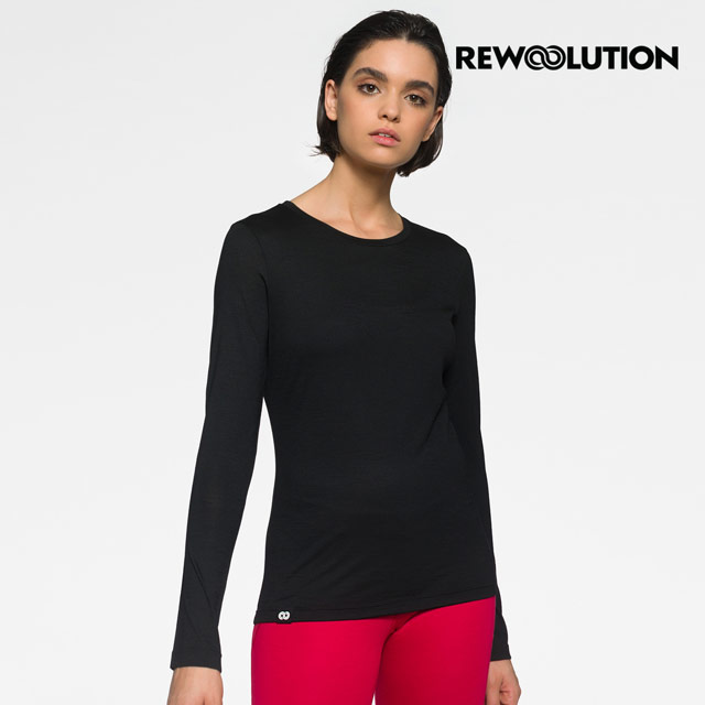 【Rewoolution】女BERRY 140g長袖T恤 [黑色 羊毛衣 T恤 登山必備 吸濕排汗| REJB2WC71195