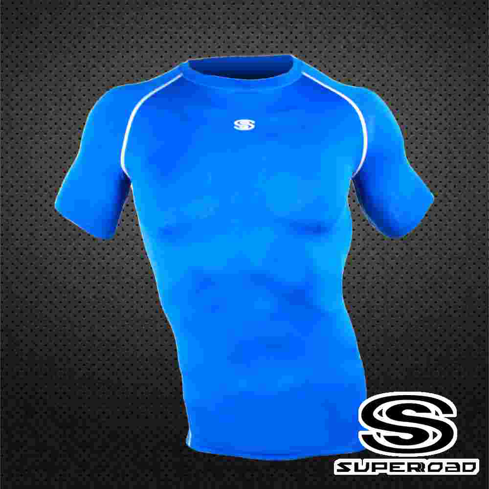 【SUPEROAD SPORTS】涼感速乾 專業機能運動短袖緊身衣(寶藍色)