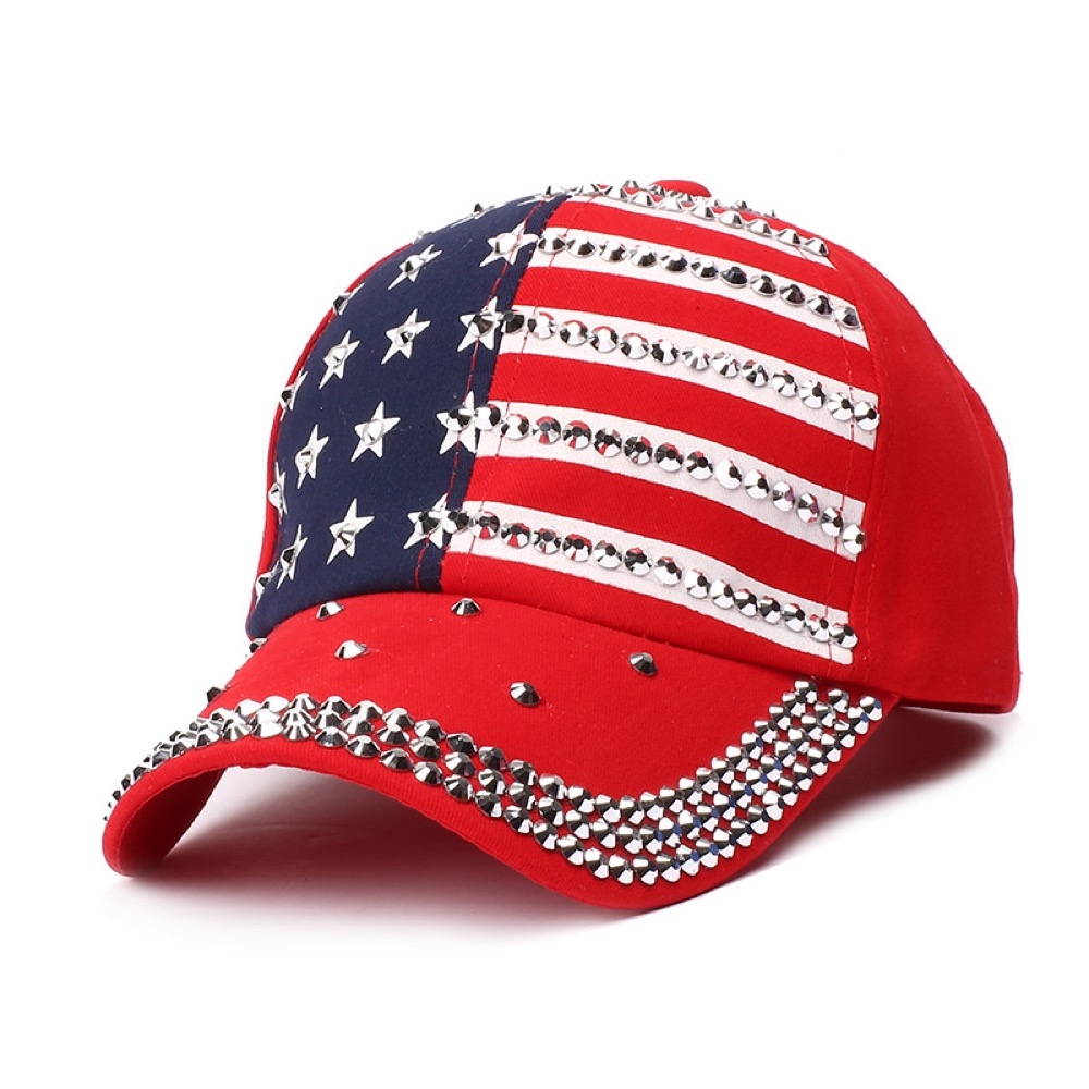 【89 zone】美式鉚釘國旗 彎簷帽 鴨舌帽 運動帽 防風帽 遮陽帽 棒球帽(紅)