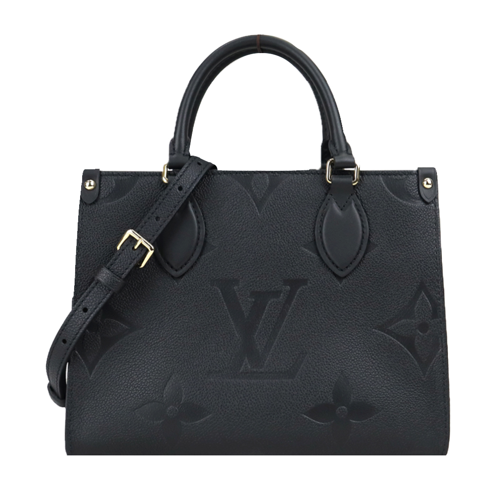 Louis Vuitton OnTheGo PM 牛皮素面壓紋手提肩背包(黑色)