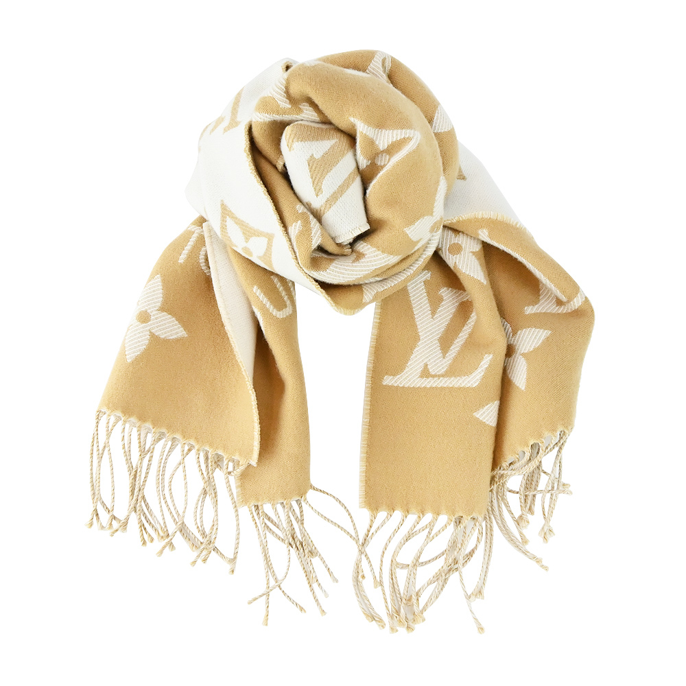 Louis Vuitton Essential Monogram圖案羊毛圍巾(棕色)