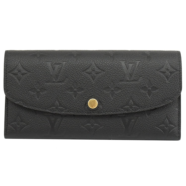 Louis Vuitton LV M62369 EMILIE 經典花紋全皮革壓紋扣式長夾.黑