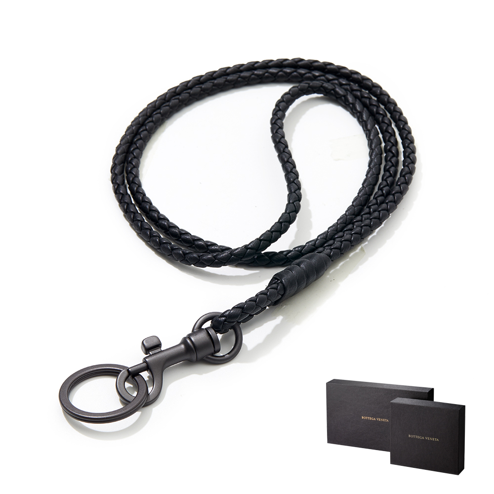 Bv 編織兩用證件套頸繩鑰匙圈 黑色 Bottega Veneta Pchome 24h購物