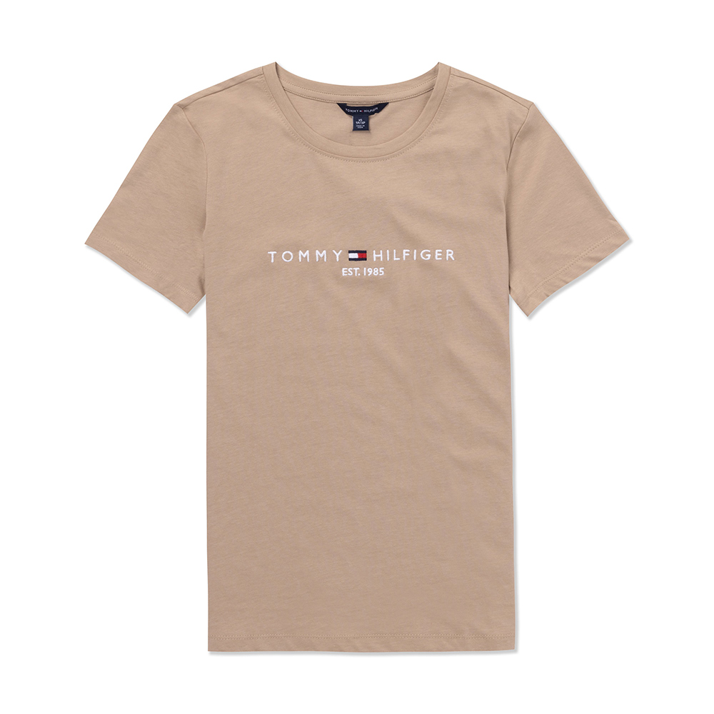 TOMMY 熱銷刺繡1985文字Logo圖案短袖T恤(女)-淺咖啡色