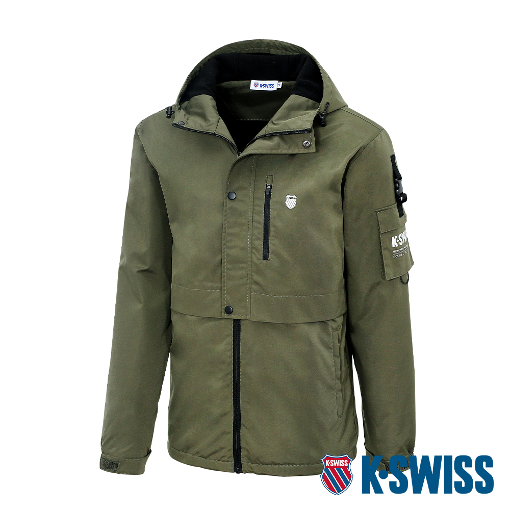 K-SWISS Windbreaker 刷毛防風外套-男-橄欖綠