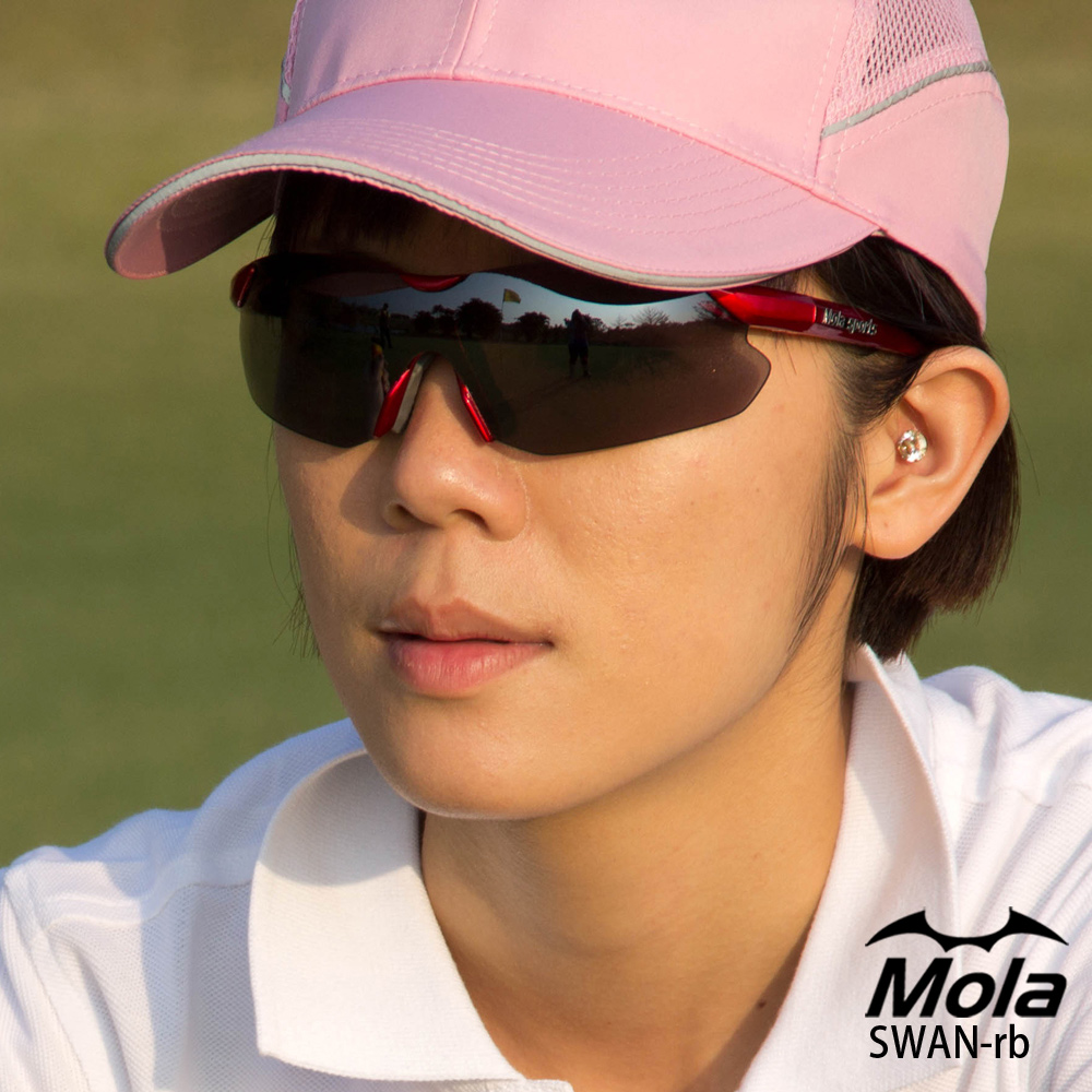 MOLA 摩拉 運動 太陽眼鏡 UV400 超輕量 男女 紅框 茶色鏡片 跑步 高爾夫 自行車 Swan-rb