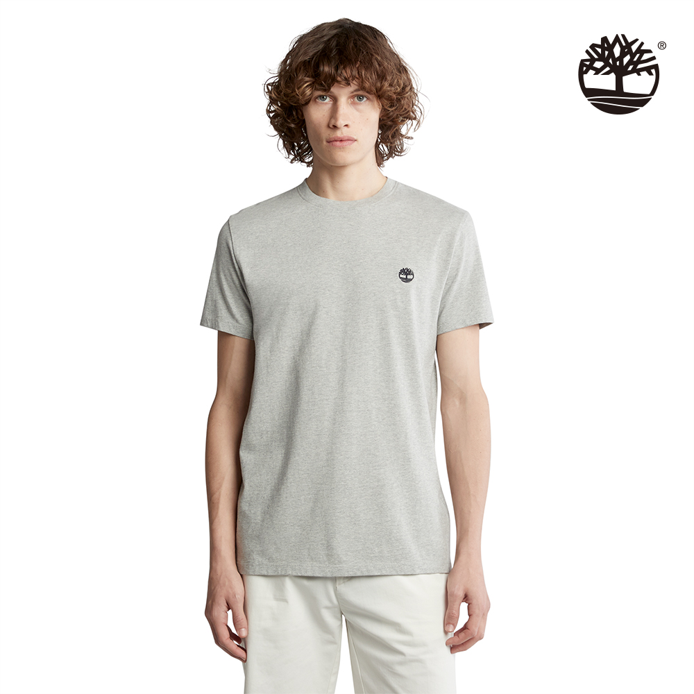 Timberland 男款中麻灰胸前大樹LOGO刺繡短袖T恤|A2EKJ052