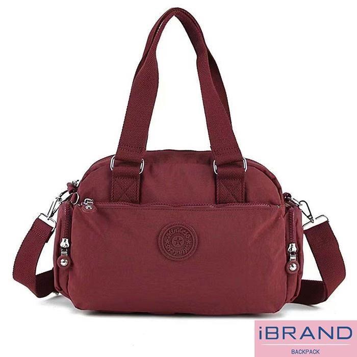 iBrand 輕盈防潑水多口袋大容量側斜背包 -酒紅色 MDS-8629