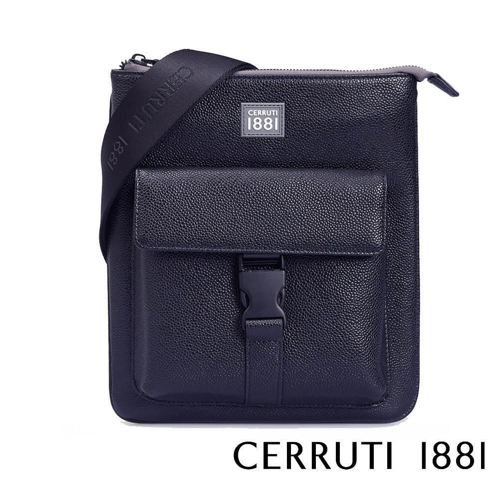 【Cerruti 1881】限量2折 頂級小牛皮肩背包 全新專櫃展示品(深藍色5342M)