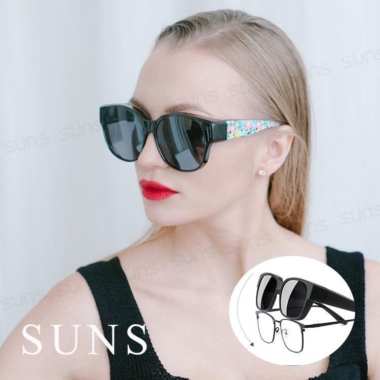 【SUNS】偏光墨鏡 時尚花漾圓框太陽眼鏡 抗UV/可套鏡(5900)
