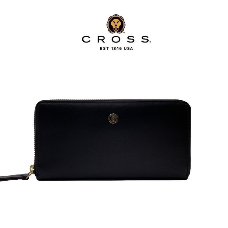 CROSS 限量1折 頂級小牛皮拉鍊長皮夾 維納斯系列 全新專櫃展示品(黑色)