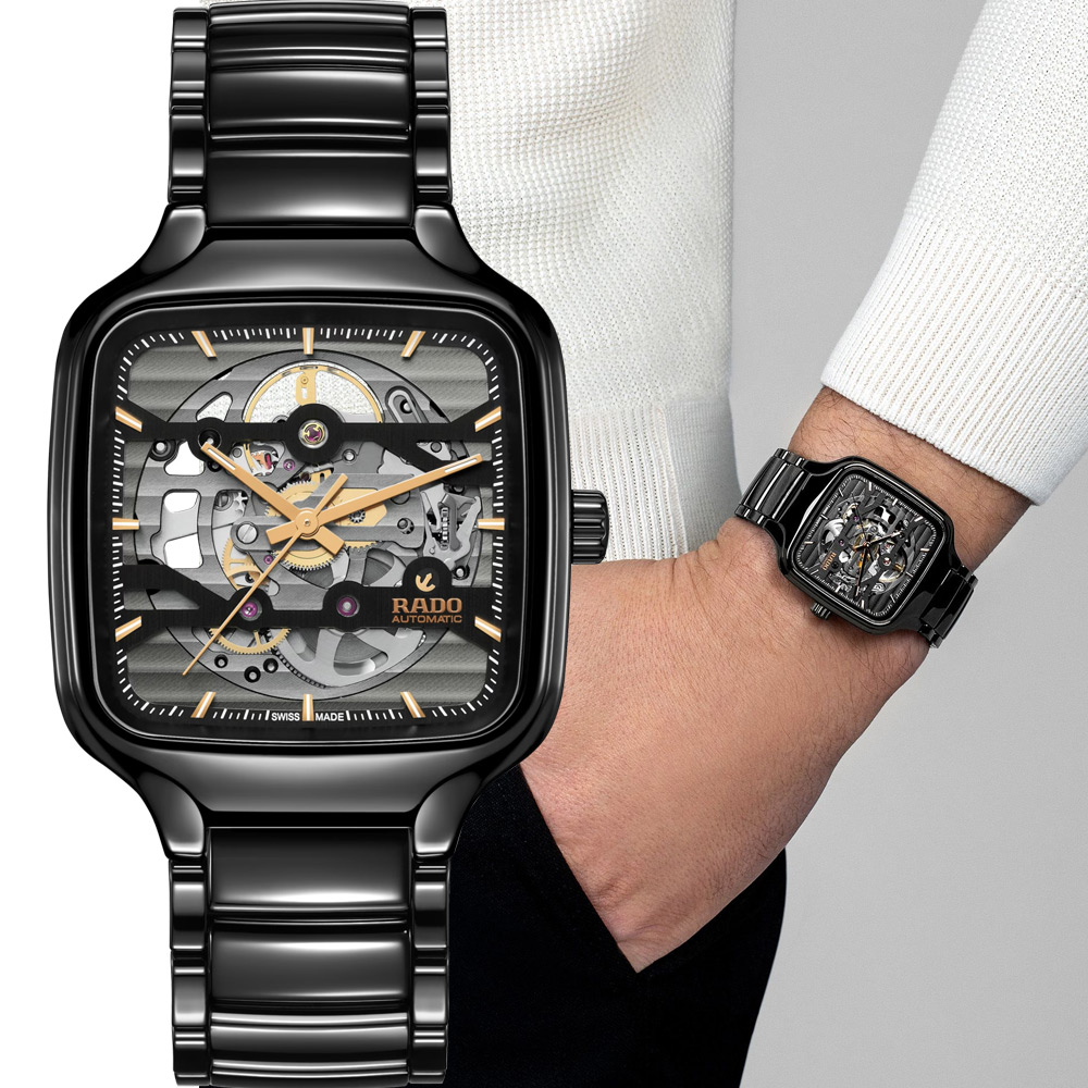 Rado 雷達表 官方授權 True真系列方形真讚開芯自動機械腕錶 R02(R27124162)