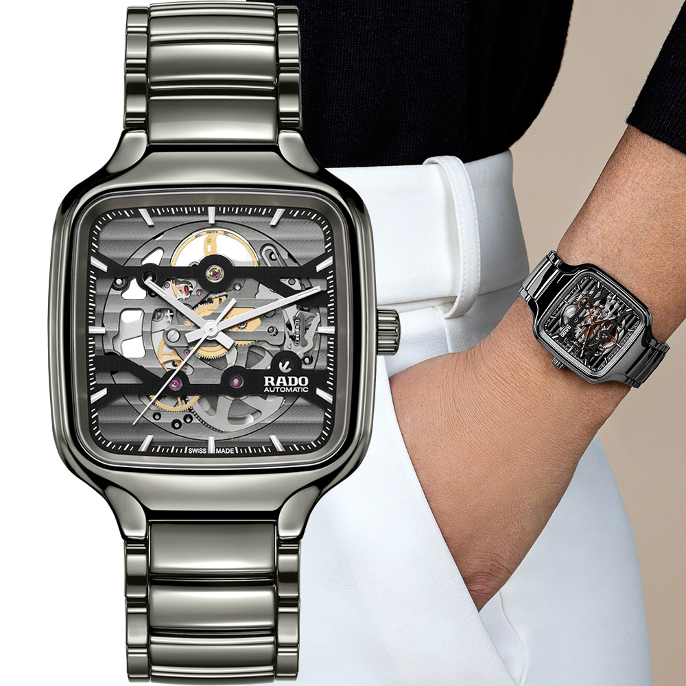 Rado 雷達表 官方授權 True真系列方形真讚開芯自動機械腕錶 R02(R27125152)
