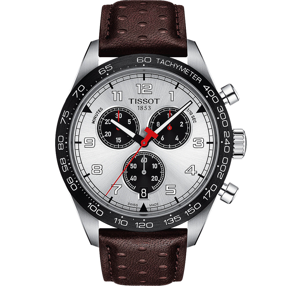 TISSOT天梭 PRS516 賽車計時石英手錶-銀x咖啡/45mm T1316171603200