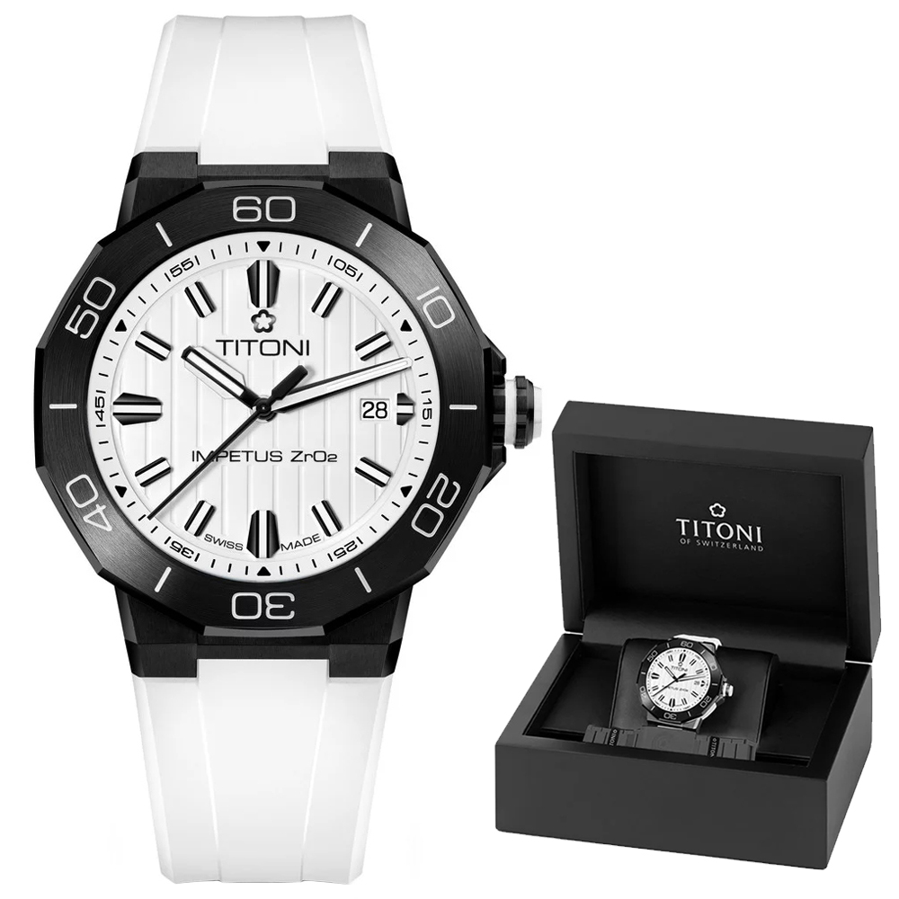 TITONI梅花錶 動力系列 CeramTech 高科技陶瓷 潛水機械腕錶 43mm / 83765B-WW-712