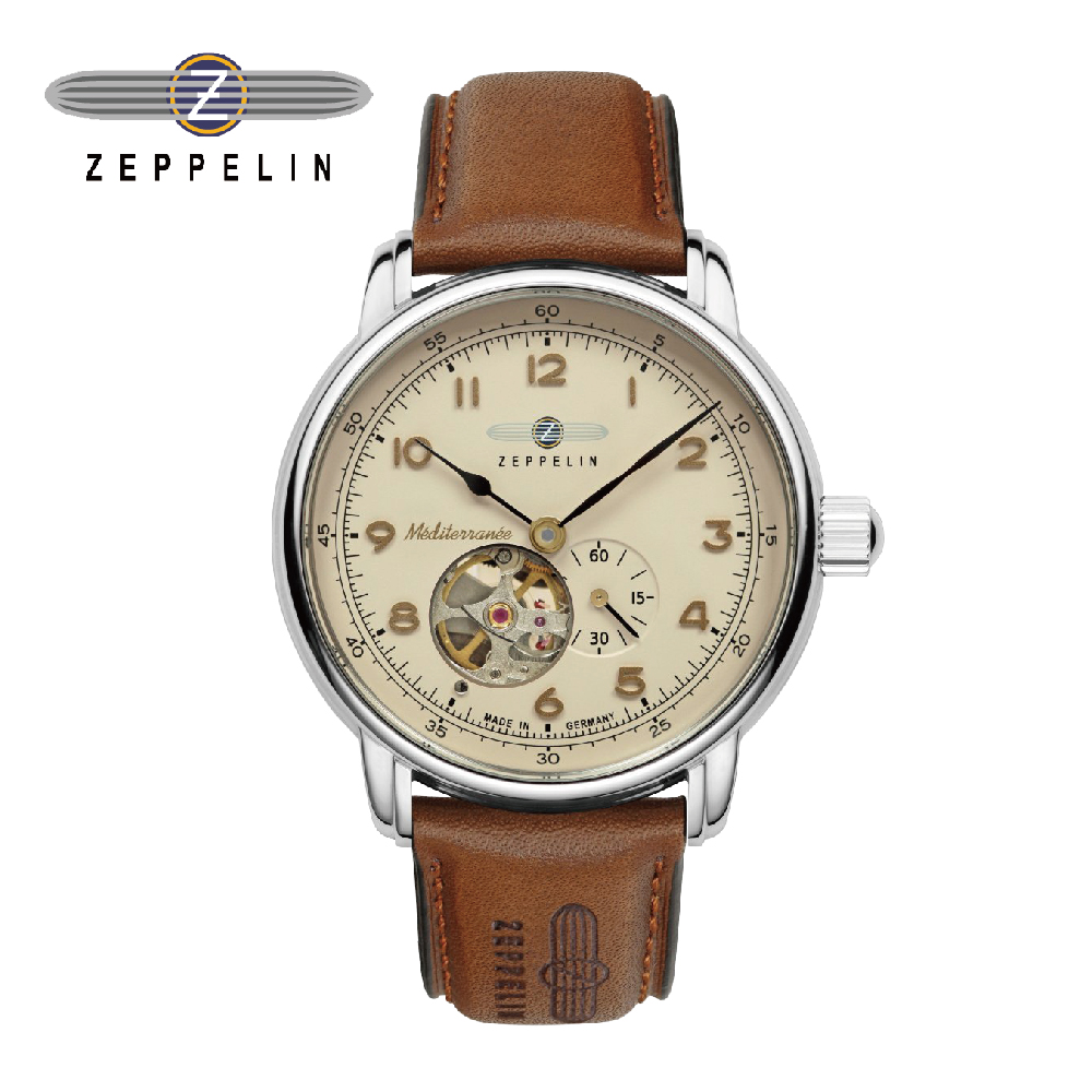 【齊柏林飛船錶 Zeppelin】96665 洛杉磯香檳米盤透視機芯小三針機械錶 40mm男/女錶 自動上鍊