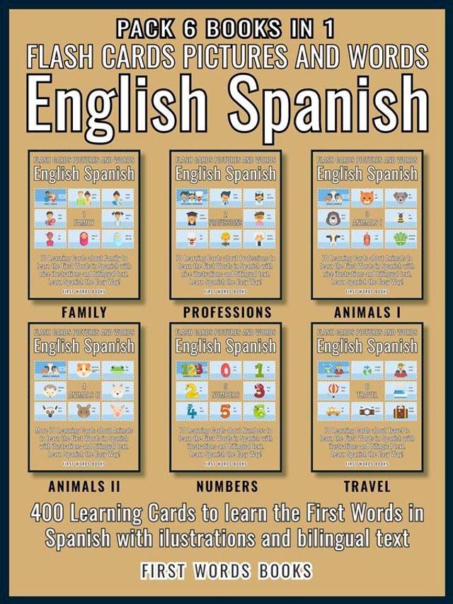 Pack 6 Books in 1 - Flash Cards Pictures and Words English Spanish ...