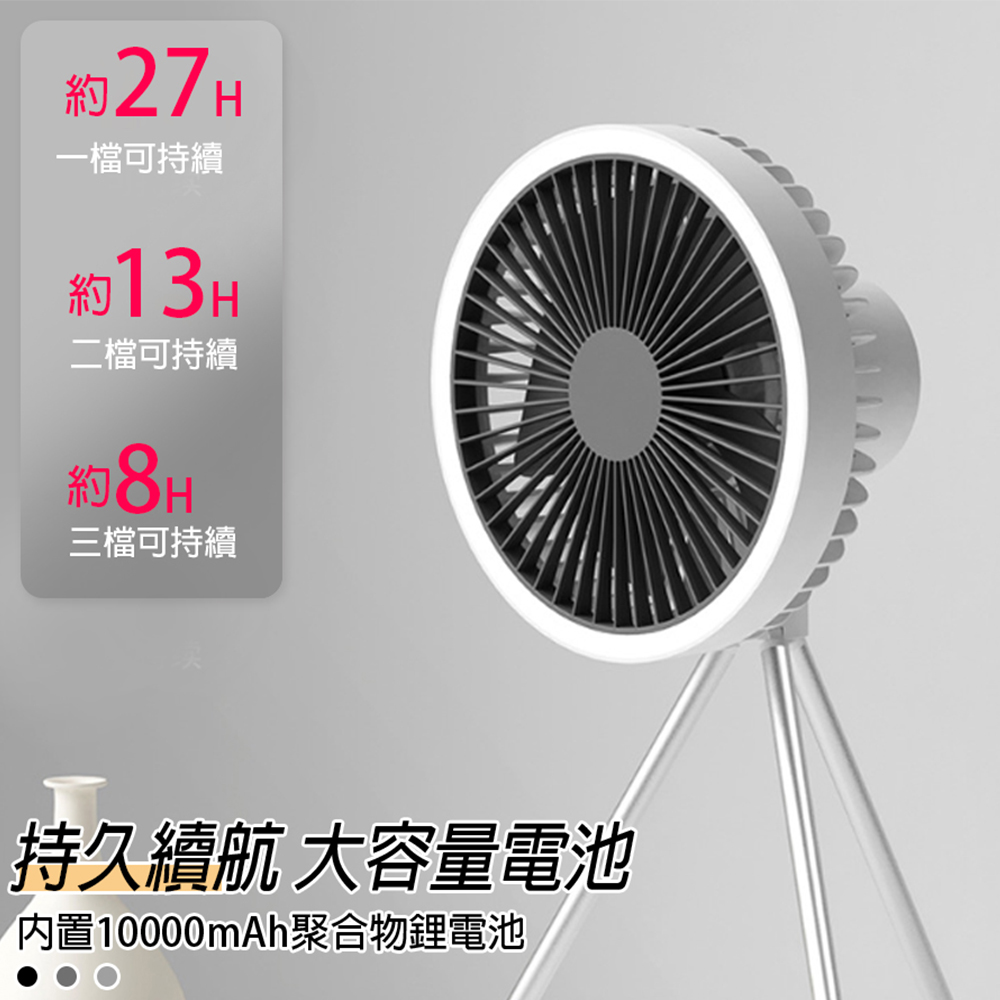 多功能無線LED戶外露營風扇燈(兩色可選/大容量蓄電/三檔調光/掛立兩用)