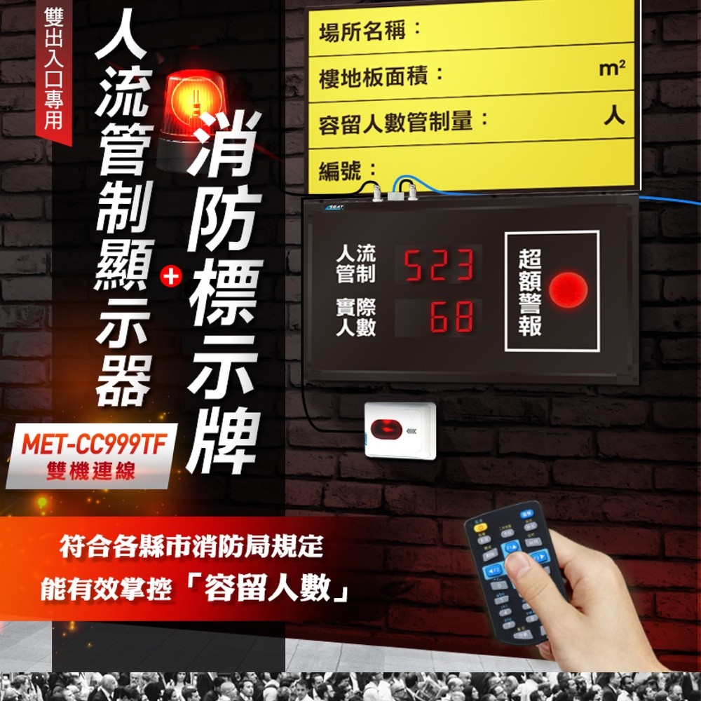 《精準儀表》MET-CC999TF 人流管制顯示器/雙出入口(不含安裝)+消防標示牌